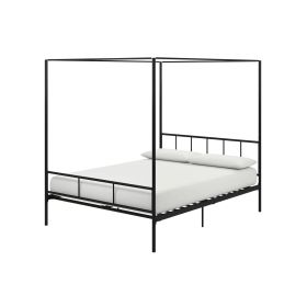 Queen size Black Metal Canopy Bed Frame with Headboard and Footboard