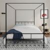 Queen size Black Metal Canopy Bed Frame with Headboard and Footboard