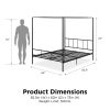 Queen size Black Metal Canopy Bed Frame with Headboard and Footboard
