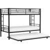 Black Metal Twin over Twin Bunk Bed with Twin size Roll-Out Trundle Bed Frame