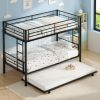 Black Metal Twin over Twin Bunk Bed with Twin size Roll-Out Trundle Bed Frame