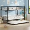Black Metal Twin over Twin Bunk Bed with Twin size Roll-Out Trundle Bed Frame