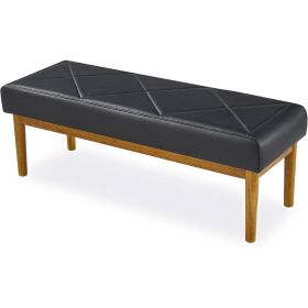Modern Black Faux Leather Bench with Wood Legs - Bedroom Entryway Living Room