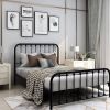 Full size Classic Black Metal Bed Frame with Slatted Headboard and Footboard