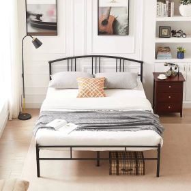Full size Black Metal Platform Bed Frame with Arched Headboard