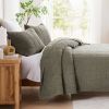Full/Queen 3 Piece Cotton Faded Stone Washed Lightweight Quilt Set Green