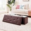 Brown Faux Leather Upholstered End of Bed Storage Bench Ottoman
