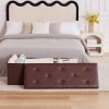 Brown Faux Leather Upholstered End of Bed Storage Bench Ottoman