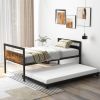 Twin size Industrial Farmhouse Metal Wood Daybed with Trundle Bed Frame