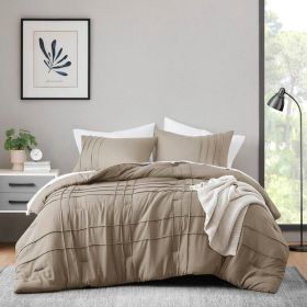 King size Microfiber Pleated Soft Lightweight Comforter Set Tan Khaki Taupe