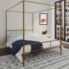 Full size Modern Canopy Bed Frame with Headboard and Footboard in Gold Metal