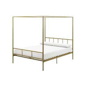 Queen size Modern Canopy Bed Frame with Headboard and Footboard in Gold Metal