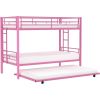 Pink Metal Twin over Twin Bunk Bed with Twin size Roll-Out Trundle Bed Frame