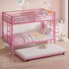 Pink Metal Twin over Twin Bunk Bed with Twin size Roll-Out Trundle Bed Frame
