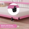 Pink Metal Twin over Twin Bunk Bed with Twin size Roll-Out Trundle Bed Frame