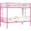 Pink Metal Twin over Twin Bunk Bed Frame with Two Side Ladders