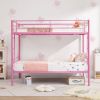 Pink Metal Twin over Twin Bunk Bed Frame with Two Side Ladders