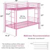 Pink Metal Twin over Twin Bunk Bed Frame with Two Side Ladders