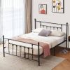 Queen size Vintage Style Black Metal Platform Bed Frame with Headboard Footboard