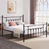 Queen size Vintage Style Black Metal Platform Bed Frame with Headboard Footboard