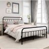 Queen Classic Farmhouse Black Metal Bed Frame with Rounded Headboard Footboard