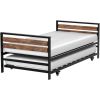 Twin size Modern Heavy Duty Metal Wood Daybed with Trundle Bed Frame