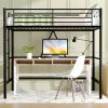 Twin size Black Metal Loft Bed Frame with Ladder - Space Saving Design