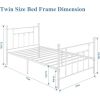 Twin Victorian Style White Metal Platform Bed Frame with Headboard Footboard