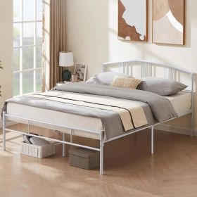 Twin size White Metal Platform Bed Frame with Arched Headboard