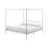 King size Modern Metal Canopy Bed Frame with Headboard and Footboard in White