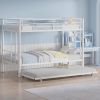 White Metal Twin over Twin Bunk Bed with Twin size Roll-Out Trundle Bed Frame