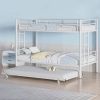 White Metal Twin over Twin Bunk Bed with Twin size Roll-Out Trundle Bed Frame