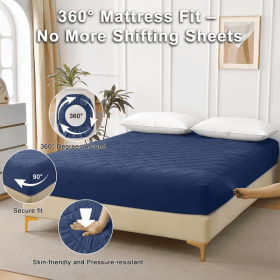 Diamond Grid Ultrasonic Waterproof Mattress Protector (Option: Navy blue-Full)