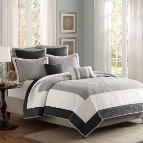 7 Piece Quilt Set with Euro Shams and Throw Pillows (Color: as Pic)